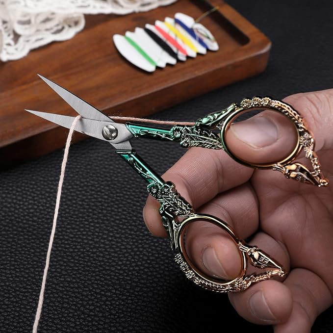 YOUGUOM Precision Embroidery Scissors, Sharp Sewing Scissors | Small, Pointed Tip, for DIY Craft, Cross Stitch, Needlework, Artwork, Knitting, Threading Tools, 4.6in, Green, Cute Bird