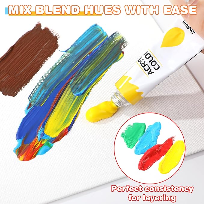 ESRICH Acrylic Paint Set, 12 Colors (2 Pack) with 20 Paint Brushes | 24 Acrylic Paints for Adults, Beginner, Professional Artists, Non-Toxic Craft Paint kit for Paper, Canvas, Rock,Wood, Ceramic