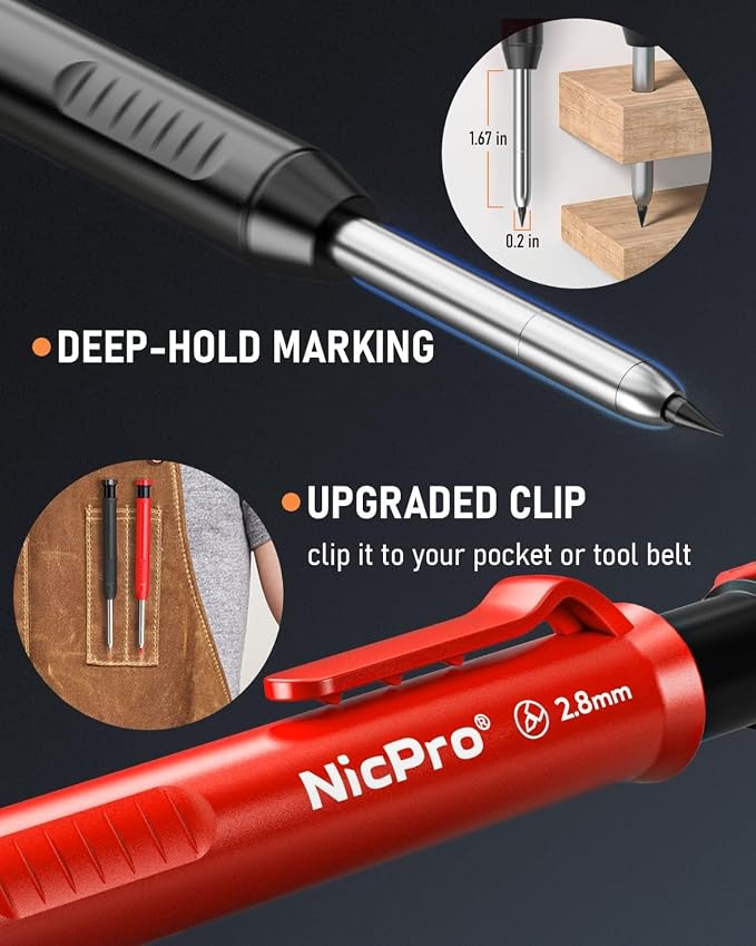 Nicpro 6 Pack Carpenter Pencil with Sharpener, Mechanical Carpenter Pencils