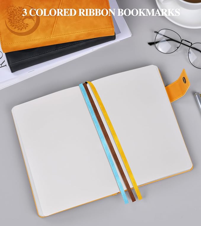 PAIBAS Blank Journal Notebook, A5 Hardcover Leather Sketchbook with 200 Pages Thick Blank Paper for Men Women, Unlined Drawing & Writing Journal, 5.9" x 8.4" Plain Notebook (yellow)