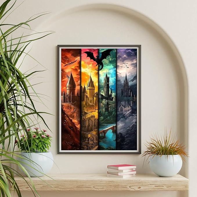 Castle Paint by Numbers Kit for Adults Framed Canvas 12X16in, Frameworkless | Easy Adult Paint by Number Kits on Canvas DIY Magical Castle Painting for Beginners Art by Numbers for Home Wall Decor Gift
