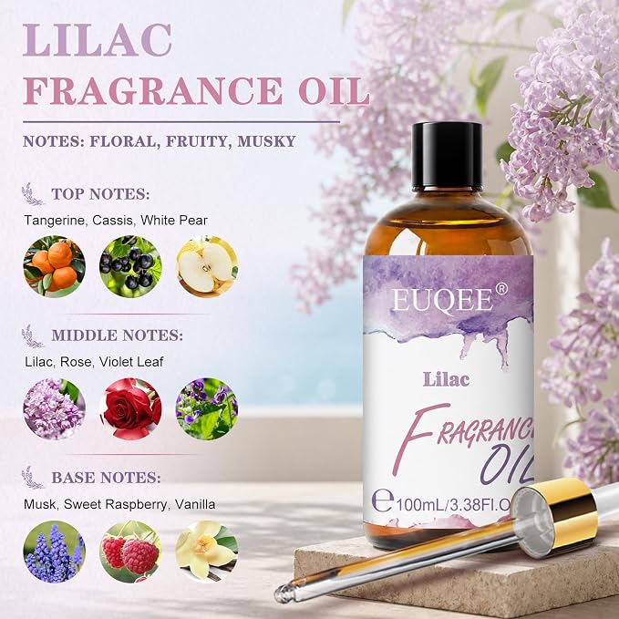 EUQEE Lilac Fragrance Oil for Diffuser, Candle&Soap Making 3.38 Fl Oz/100ML