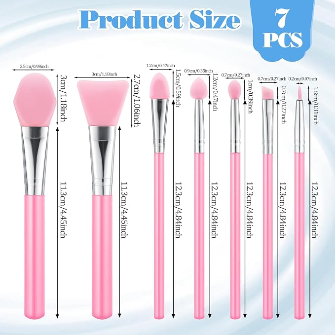 7PCS Silicone Brush Applicator Kit, Resin Brush Applicator UV Resin Brushes Applicators Jelly Brushes Applicators for Cream Makeup Products and Epoxy Art Crafting, Pink
