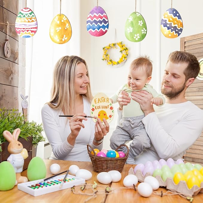Large Size 7" Wooden Easter Ornaments to Paint, Egg Wooden DIY Blank Unfinished Round Wood Discs Ornament for Crafts Hanging Decorations(10PCS)