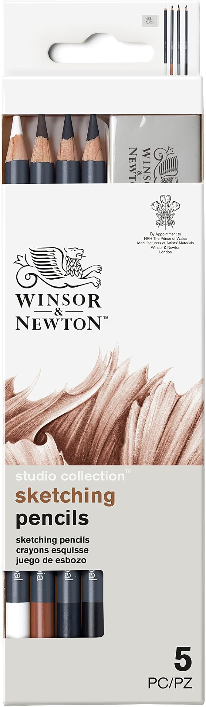 Winsor & Newton Studio Collection, Sketching Pencils, Set of 5 | Soft, Thick Core pencils, Varied Hardness, Soft Smooth Texture, Easy Blending, Stylish Metal Tin Included, High Quality Lead