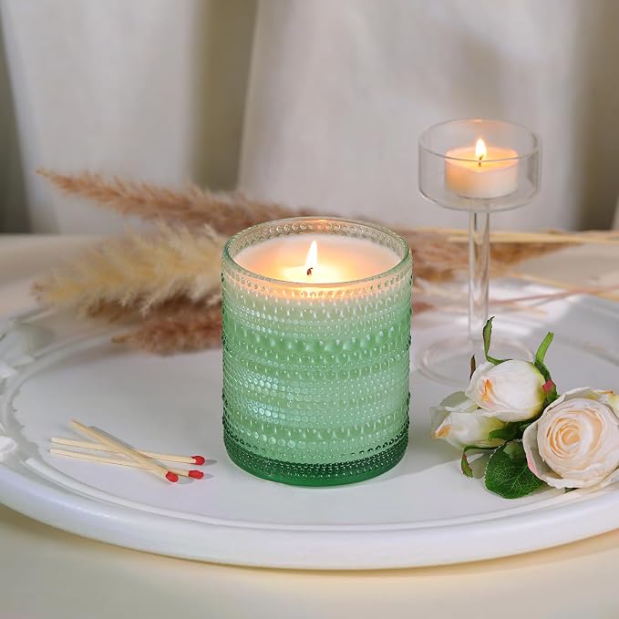 DARJEN 8 Pcs 14oz Glass Candle Jars with Lids, Candle Tins-Green | 14oz Capacity, Thick Heat-Resistant Glass, Safe for Hot Wax Pouring, Ideal for DIY & Gifts