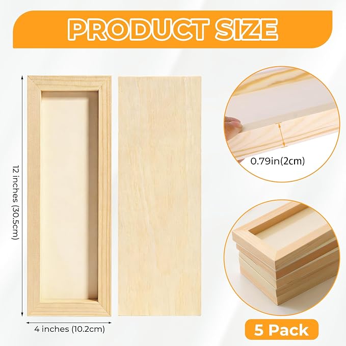 FSWCCK 5 Pack 4 x 12 inch Wood Panel Boards, Unfinished Wood Canvas Panels for Crafts, Painting Canvas, DIY Art Projects, Pouring, Arts Use with Oils, Acrylics