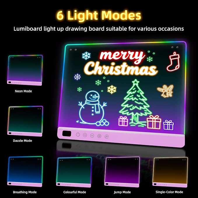 Led Drawing Board with 13 Light Effects, 16" Rechargeable Glow Doodle LED Note Board with Colors, Neon Light Up Drawing Tablet Gifts for Kids for Easter Birthday Christmas Gift Ideas-Purple