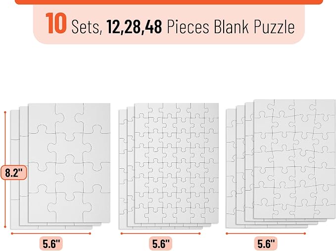 Mr. Pen- Blank Puzzle, 10 Sets, 12/28/48 Pieces/Pack, 8.2" x 5.6"