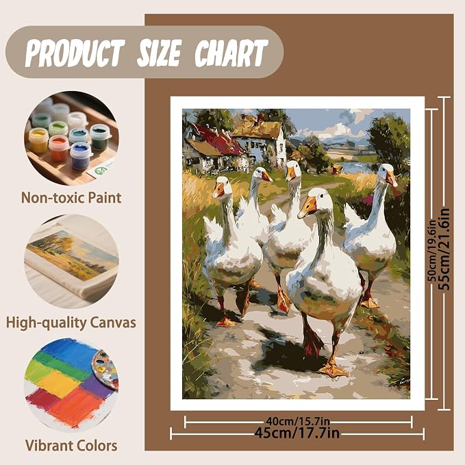 XTCIXAL Paint by Numbers Kit for Adults, Duck, 16X20 Inch | DIY Paint by Number for Adults Beginner, High-Definition Color Canvas, Stress Relief, Home Wall Decor, Gifts, Unframed