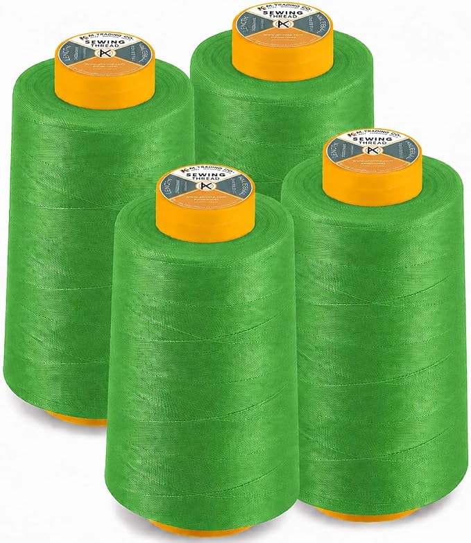 AK TRADING CO. 4-Pack Lime Green All Purpose Sewing Thread Cones (6000 Yards Each) of High Tensile Polyester Thread Spools for Sewing, Quilting, Serger Machines, Overlock, Merrow & Hand Embroidery
