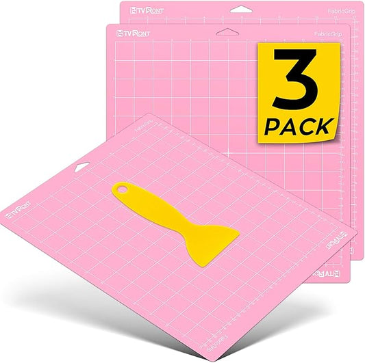 HTVRONT Fabric Grip Cutting Mat 12x12, 3 Pack, Quilting & Crafting | Compatible with Cricut Maker 4/3/Maker, Explore 5/4/3/Air 2/One Machine, Fabric Adhesive Sticky, Quilting Cutting Mats