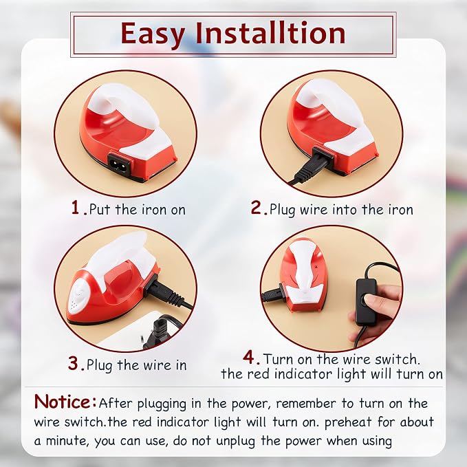 Honoson Mini Craft Iron Mini Heat Press Small Iron 3.93 x 2.36 x 2.76 in Portable Handy Tiny Flatiron with Charging Base Accessory for Fuse Bead Patch DIY Heat Transfer Vinyl(Red)