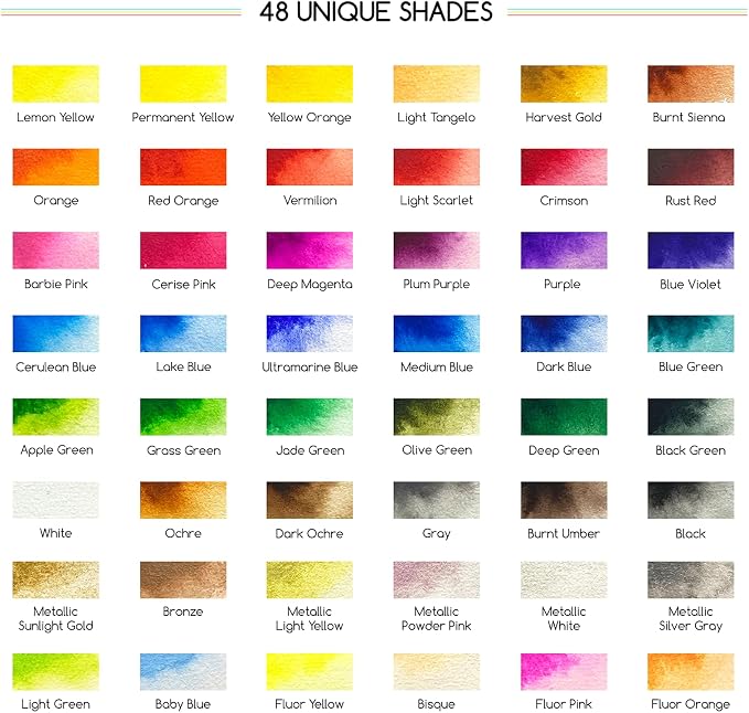 MEEDEN Portable Watercolor Paint Set: 48 Colors Watercolor Paints for Adult | Art Paint Kit with Brush, Palette, Art Supplies - Watercolors Travel Set for Adult Teens Beginner Amateur