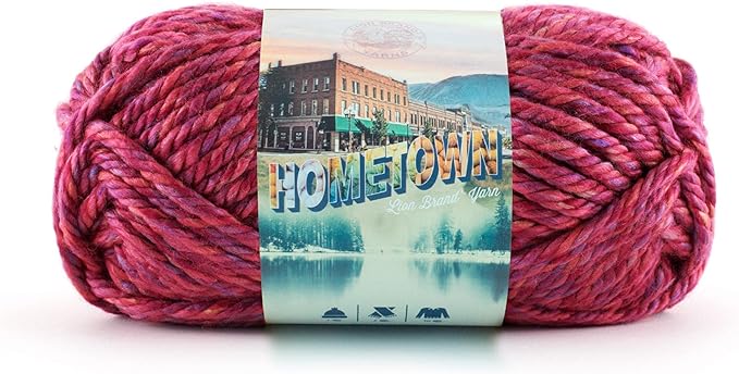 Lion Brand Yarn Hometown Yarn, Super-Bulky Yarn for Knitting, Crocheting, and Crafting, 1 Pack, Phoenix Azalea | Super Bulky Acrylic Fiber for Warm Crochet Blankets, Knit Winter Hats, Chunky Cardigans, Soft Scarves, Weaving
