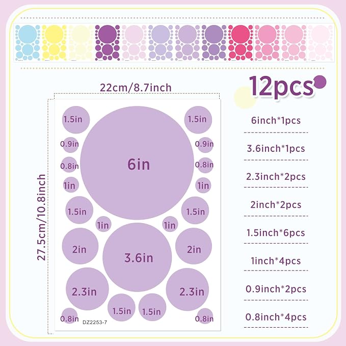 Zonon 264 Pcs Polka Dot Wall Decals for Kids, Circle Peel and Stick