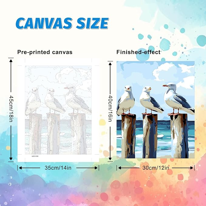 PHANTASYART 3 Pack Beach Paint by Numbers Kit for Adults 12x16inch | Adult Paint by Numbers, Beach-Theme Canvas Paint by Numbers for Adults, DIY Acrylic Paint Kit for Gifts Home Decor
