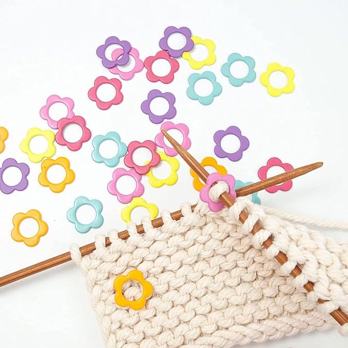 Wonafa 50Pcs Flower Metal Stitch Markers,Metal Colorful Crochet Stitch Markers,with Storage Box for Crocheting Clothing Tag DIY Craft Project (Flower-50Pcs)