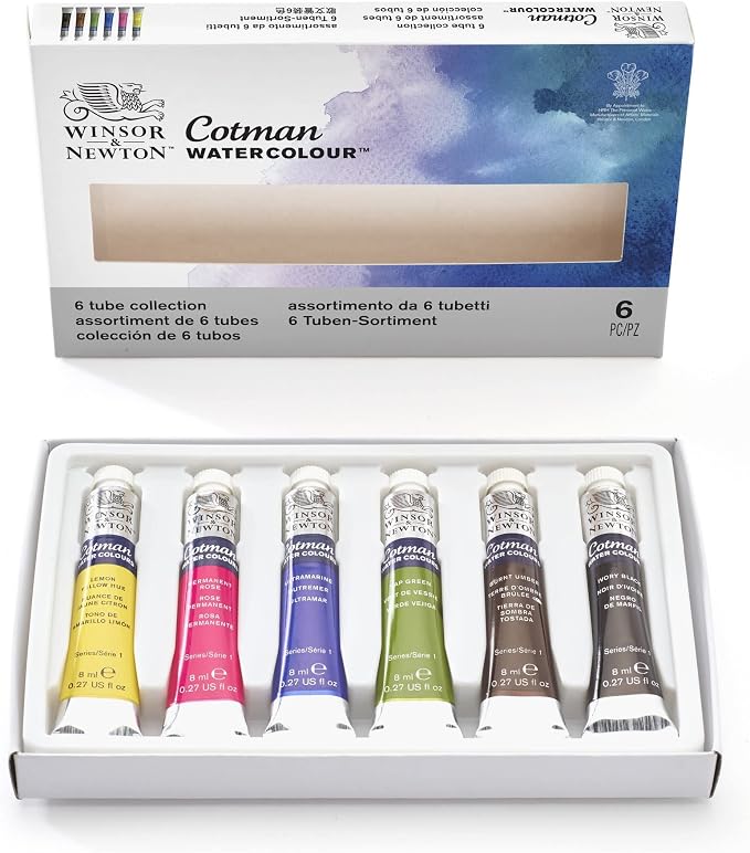 Winsor & Newton Cotman Watercolor Paint Set, 6 Colors, 8ml (0.27-oz) Tubes | Introductory Watercolor made with Fine Art Pigments, Perfect for Beginners, Lightfast & Permanent, Good Tinting Strength