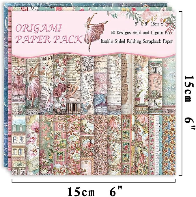 Origami Paper 50 Sheets, 6-Inch Square Double Sided Colored Craft Paper | 70GSM colorful paper,50 Vivid Pattern Origami Kit,DIY Hand Crafts,Arts Creativity,Easy to Fold,No-Fading.Flower Fairy