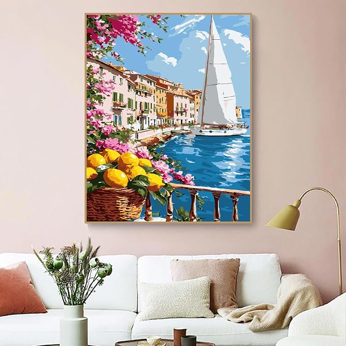 ZRIZQ Paint by Numbers Kit for Adults Beginner,Lemon Landscape,16x20 | Full set with wooden brushes,rolled canvas,rich paints.Calming activity.Beginner friendly.Just open and paint.