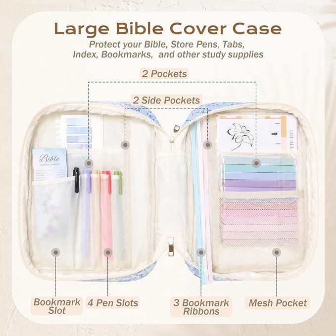 XKDOUS Bible Cover Case for Women Bible Bag Journaling Kit w/Study Supplies