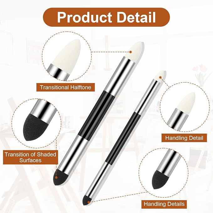 6 Pcs Artist Blending Sponge Pen, Soft Pastel Blending Tools Sketch Wipe