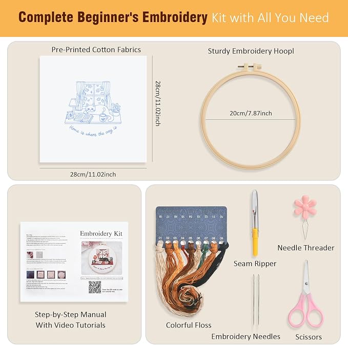 Zepiany Embroidery Kit for Beginners Cat All in One Cross Stitch Starter