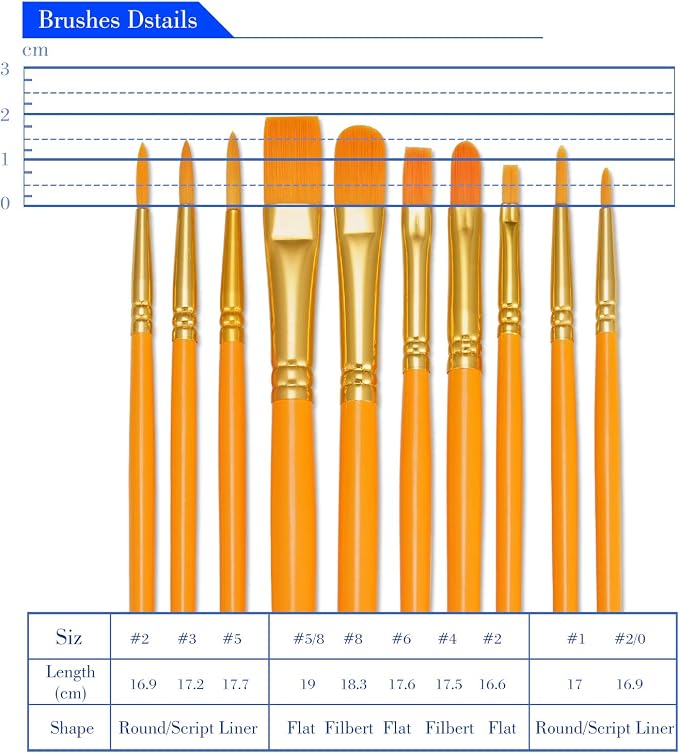 BOSOBO Paint Brushes Set, 20 Pcs Small Paint Brush Kit Round Flat Tip Nylon Hair, for Acrylic Painting, Watercolor, Oil Painting, Kids Face Nail Art Canvas Rock Craft, Art Supplies, Orange