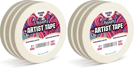6 Pack White Artist Tape - Masking Artists Tape for Drafting Art Watercolor Painting Canvas Framing - Acid Free 0.6inch Wide 540FT Long Total