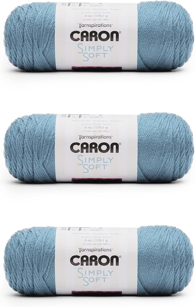 Caron Simply Soft Yarn for Crocheting & Knitting, Light Country Blue 3-Pack | #4 Worsted Medium, Soft 100% Acrylic Yarn for Crochet, Knitting, Blankets and Crafts, 315 Yards, 170.1g/6oz per skein