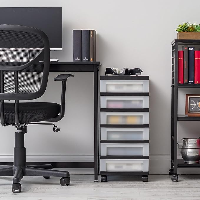 IRIS USA 6-Drawer Rolling Storage Cart with Organizer Top, Black/Pearl