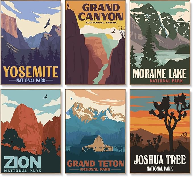 Offito 6 Pack Paint by Numbers Kit for Adults, National Park, 10x14 Inch | Acrylic Number Painting Set, DIY Canvas Art Craft Kit, Beginner Friendly, Home Wall Decor, Stress Relief Relaxing Hobby Gift