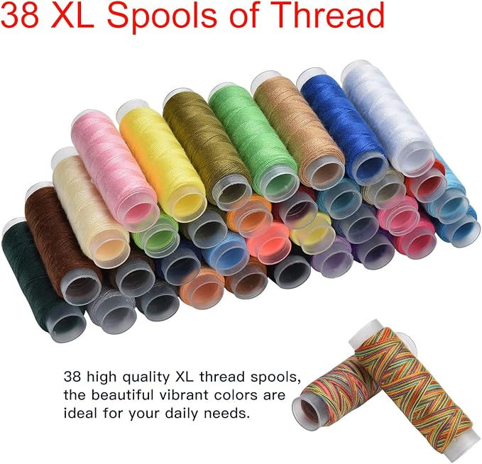 Sewing Kit, 184 Large Premium Sewing Supplies, 38 XL Thread Spools, Suitable for Traveller, Adults, Kids, Beginner, Emergency, DIY and Home Button Repair Kit