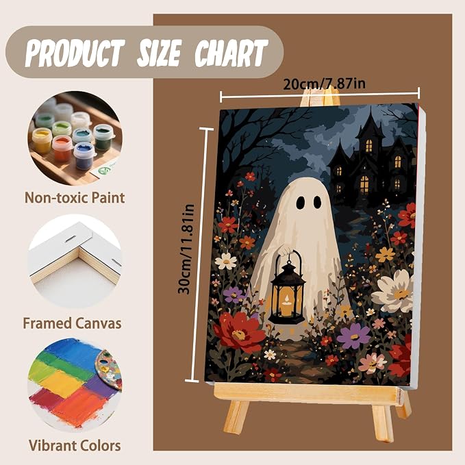 XTCIXAL 3 Pack Paint by Numbers Kit for Adults, Halloween, 8x12 Inch | Paint by Number for Adults Beginner, Framed Canvas, Included Easel and Gifts Box, Fun and Relaxing, Home Wall Decor