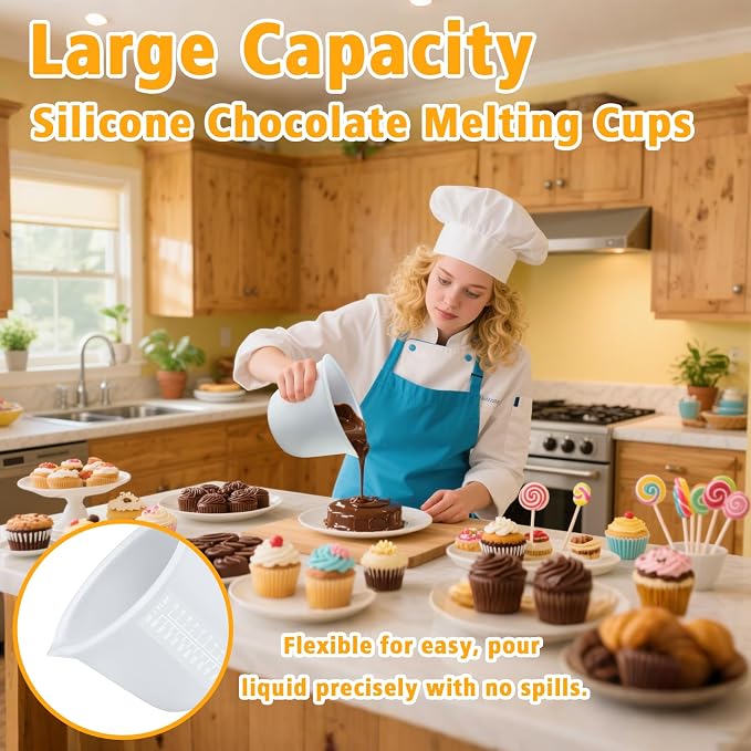 Palksky Silicone Melting Cups Set, 6PCS Chocolate Melting Pots (250ml–1L), Heat Resistant Pouring Cups for Candy, Butter & Chocolate, Reusable Baking Tools for Dipping, Decorating & DIY Molds