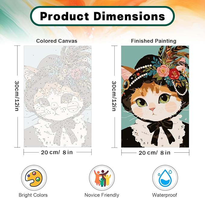 Framed Paint by Numbers Kit for Adults Beginner & Kids Ages 8-12, Funny Cat Adult Paint by Number Kits on Canvas with Frame, DIY Acrylic Number Painting for Adults for Home Decor Gift 8 x 12 Inch