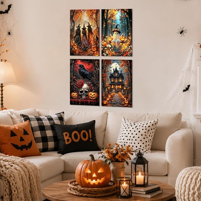bleihum 4 Pack Halloween Paint by Numbers Kit for Adults with Frame Easel