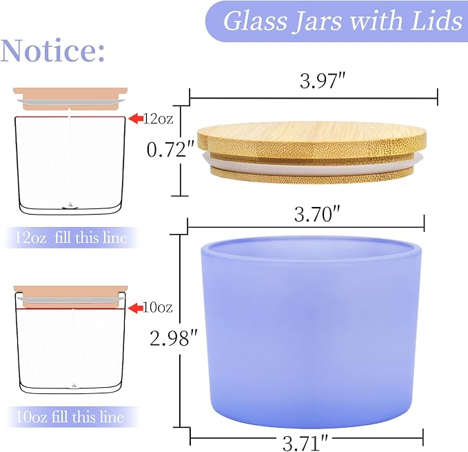 CONNOO 8 Pack 12 OZ Purple Glass Wide Mouth Candle Jars