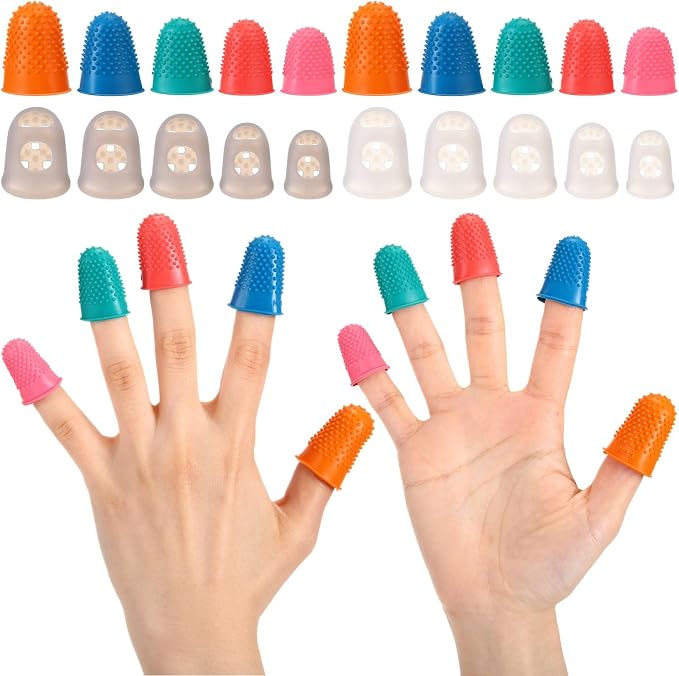 Zonon 20 Pcs Rubber Thimble Finger Protector,Classic Colors | Hand Sewing Embroidery Finger Grips Tips Guard 5 Sizes, Hot Glue Sorting Paperwork Carving Quilting Knitting Craft Supplies