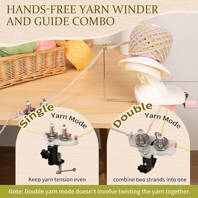 SPEENSUN 3.5 OZ Yarn Winder with Thread Guide, Crochet Ball Maker Set | Easy Install Knitting Spinner, Twist Tension Tool for Cords Below 0.18 Inch, Non-Slip Clamp, Keeps Skeins Tidy