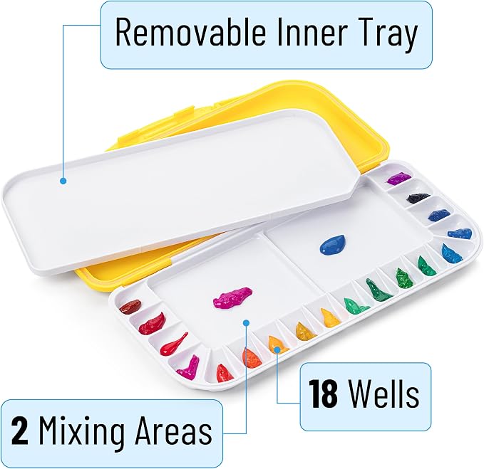 Mr. Pen- Airtight Watercolor Palette with Lid, 18 Wells & 2 Mixing Areas (Pack of 2)