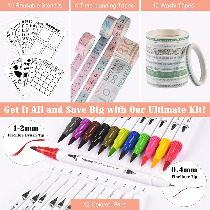 Bullet Dotted Journal Kit, 140gsm Dot Grid Notebook with 188 Numbered Pages
