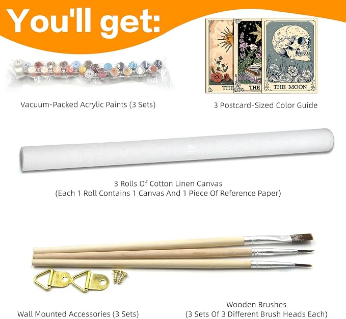 Axquilon 3 Packs Tarot Paint by Numbers Kit for Adults 12x16in