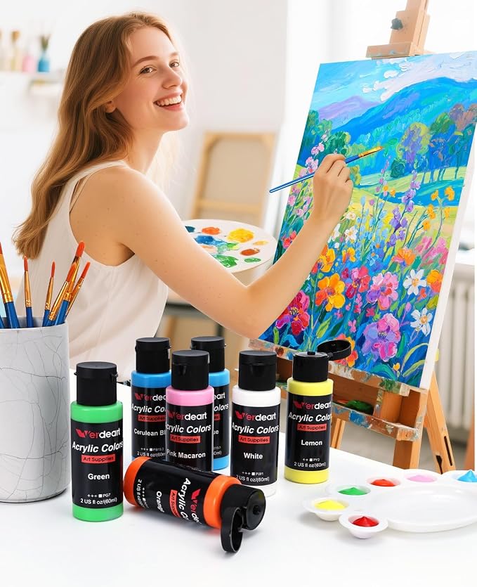 Acrylic Paint Set - 50 Colors 2 oz/59 ml Acrylic Paints for Professional Artists with 10 Brushes , Art Supplies for Painting Canvas Rock Wood Ceramic Glass Art Craft Painting, Rich Pigments Lasting Quality for Beginners, Students & Professional Artist
