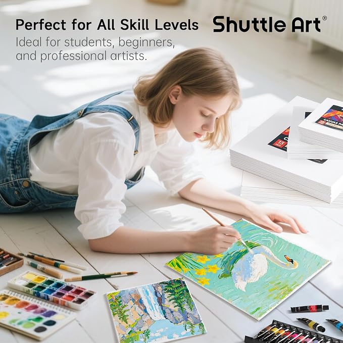 Shuttle Art 52 Pack Canvas for Painting, Multi-Size 5x5/6x6/8x8/10x10 Inch Blank Canvas Boards for Painting, 100% Cotton Primed White Art Canvas, Ideal Art Supplies for Kids Adults Acrylic OilPainting