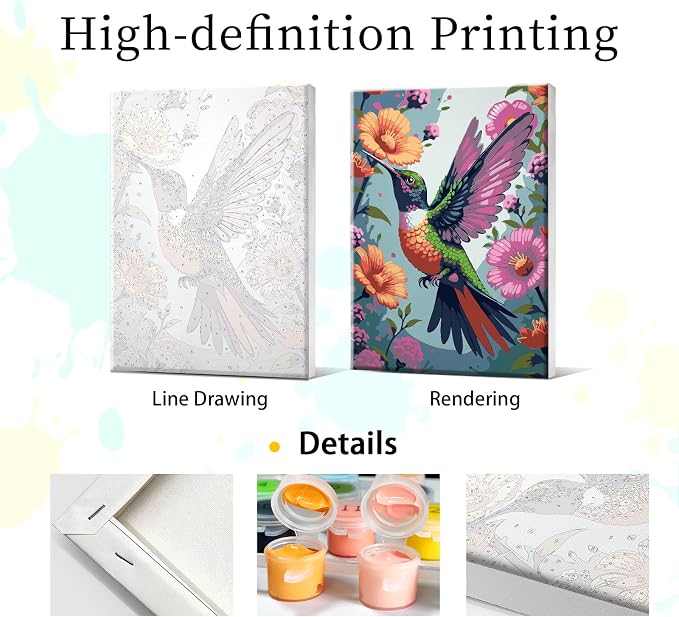 YOYA Framed Paint by Numbers Kit for Adults, Hummingbird, 8x12 Inch