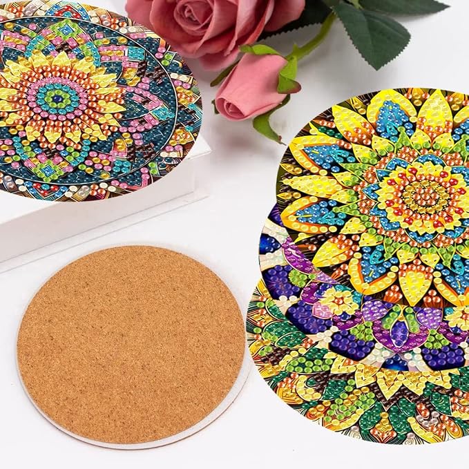 mrpwnle Diamond Art Coasters Kits, 8Pcs Mandala Diamond Painting Coasters