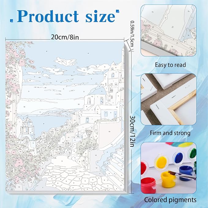 Ycydilirab 4 Pack Framed Paint by Numbers-Seaside Scenery Paint by Number Adult,Landscape Paint by Numbers Framed Canvas with Wooden Easel for Home Wall Decor (8x12 inch)