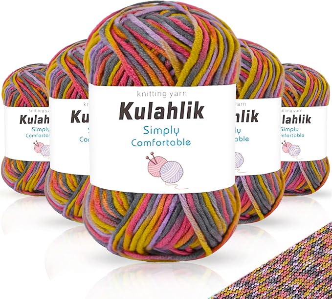 250g(5x50g) Acrylic Yarn for Crochet/Knitting, Colorful Gradient Yarn Thread, 5 Rolls Skeins, Perfect for Any Knitting Crochet and Crafts Mini Project